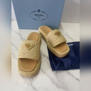 Prada Crochet Platform Sandals